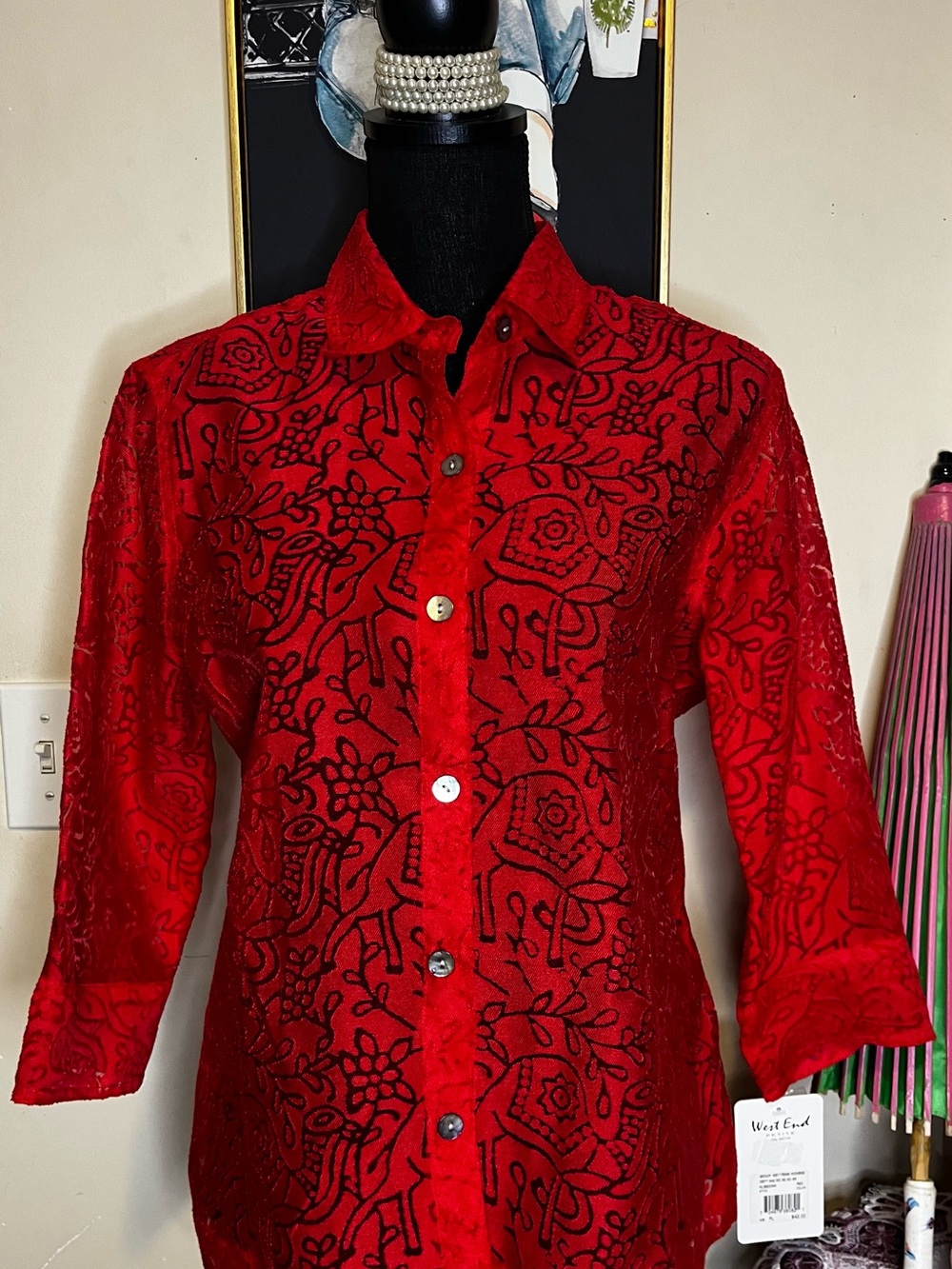 Red Floral Sheer Women’s Top